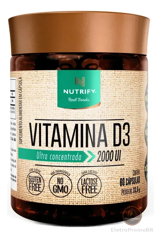 Nutrify - Vitamina D3 2.000 UI - Para Ossos, Músculos e Imunidade - 60 Cápsulas - Sabor Neutro