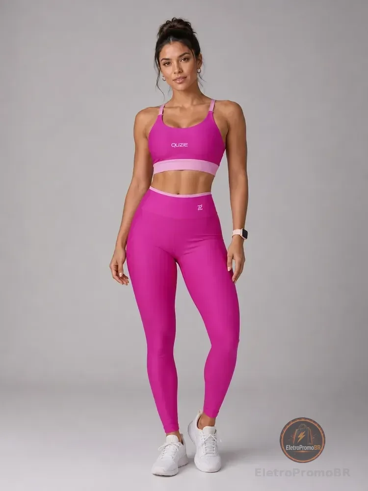 Conjunto Fitness Academia Calça  Top Zero Transparência Rosa/magenta Liso M