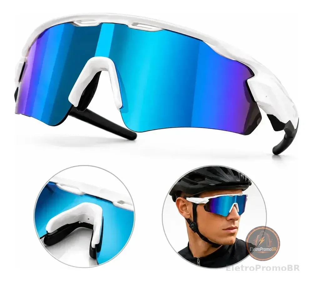 Óculos Esportivo Ciclismo Bike Proteção Uv400 Lente Branco azul