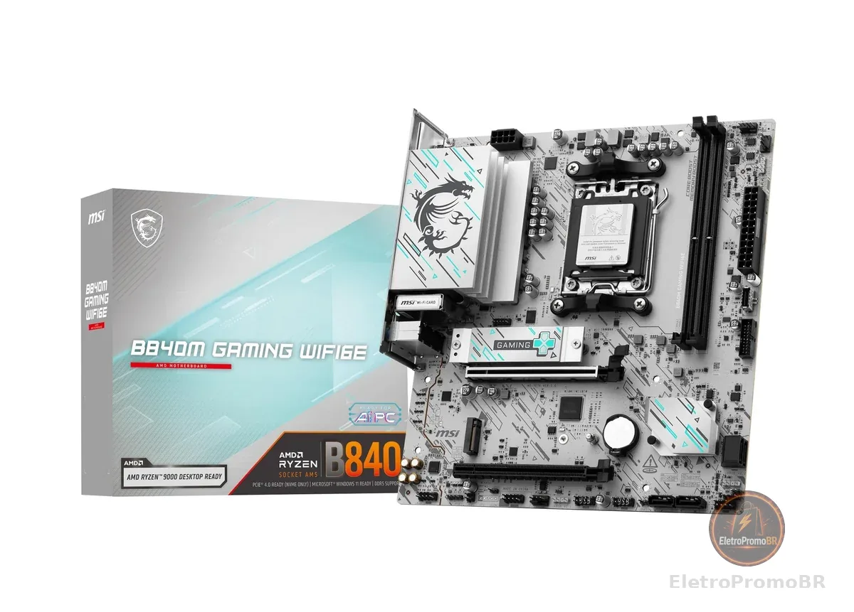 Placa Mãe MSI B840M GAMING WIFI6E (AM5/2xDDR5/HDMI/DisplayPort/M.2/USB 3.2)