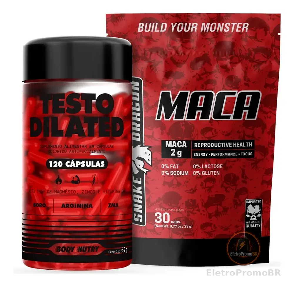 Kit Pré Hormonal Precursor Pump Testo Dilated Arginina Boro ZMA Magnésio B6 Zinco Vitaminas Minerais Pote 120 Cápsulas + Maca Peruana 30 Cápsulas 2000mg Pura Premium Para Homens e Mulheres