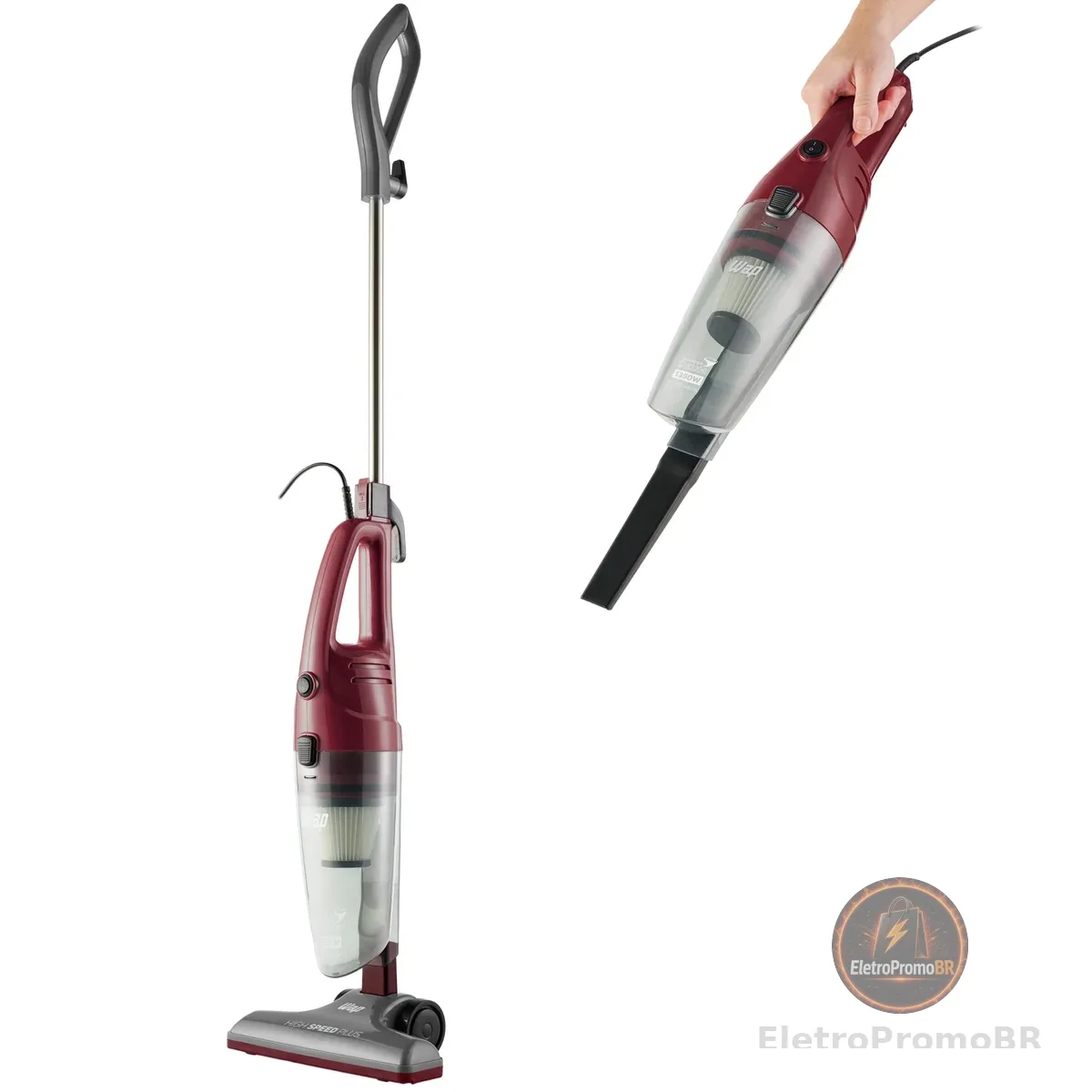 WAP Aspirador de Pó Vertical HIGH SPEED PLUS 3 em 1, Compacto, 1,2 Litros, com Extensor Removível, 134mbar 1350W 220V