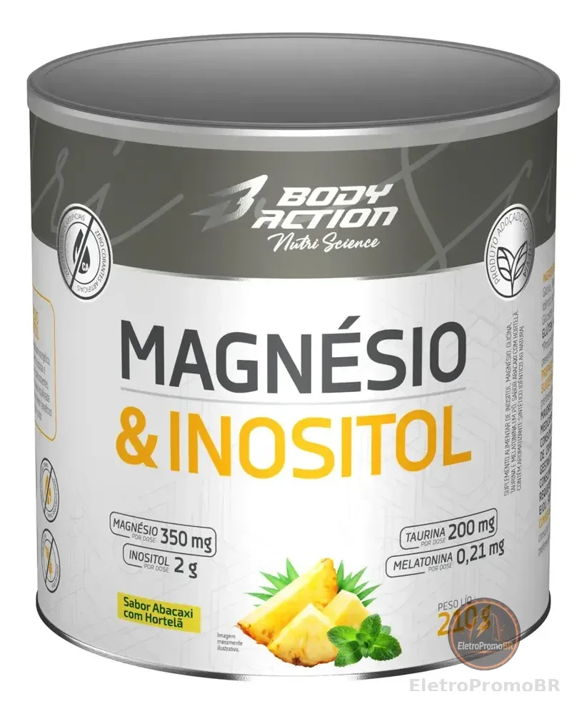 Magnésio  Inositol Melatonina 210 Bodyaction Abacaxi Hortelã Abacaxi Com Hortelã