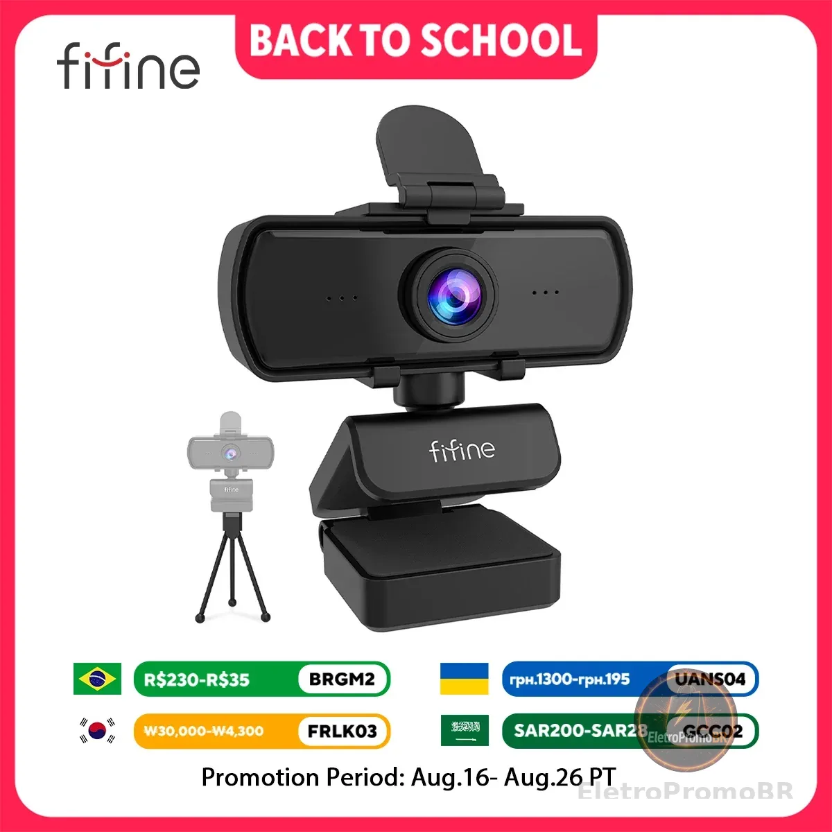 Webcam FIFINE 1440p Full HD para PC com Microfone, Tripé, para Desktop e Laptop, Webcam para Transmissão ao Vivo e Chamadas de Vídeo - K420