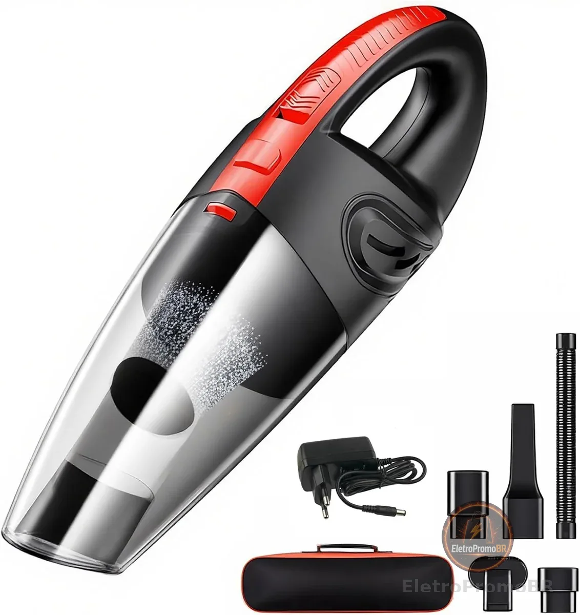 Aspirador de Pó Portátil Sem Fio, 120W Alta Potência com Sucção Poderosa, Uso Seco/Úmido, Recarregável, para Carros e Casa, Filtro Lavável, Inclui 7 Acessórios (vermelho)