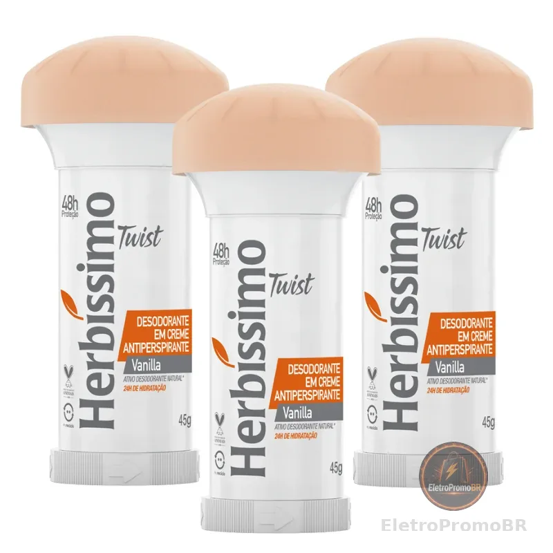 Kit Desodorante Twist Antitranspirante Vanilla Herbissimo 45g (3 unidades)