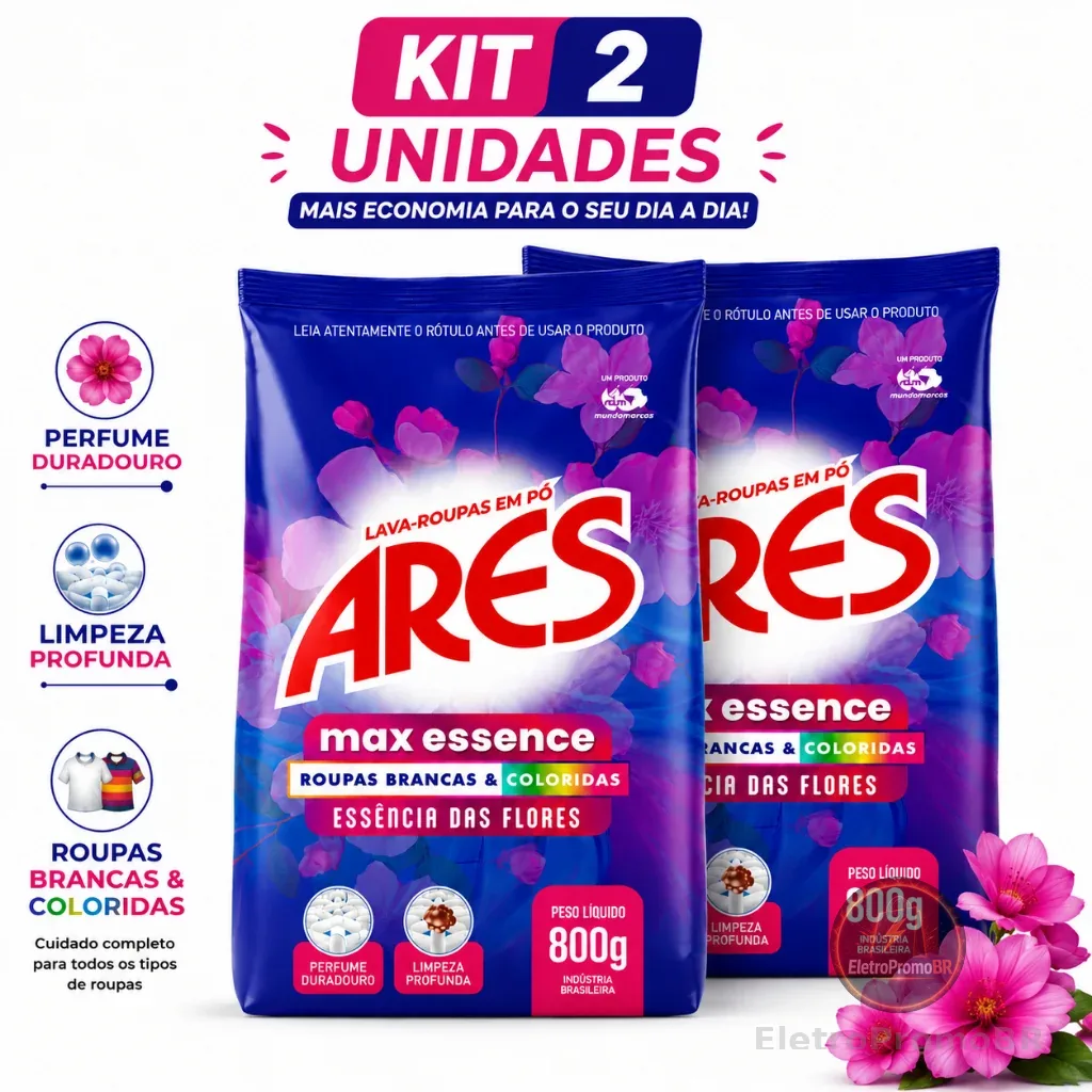 Kit 2 Sabão em Pó Lava Roupas Profissional Max Essence ARES 800g