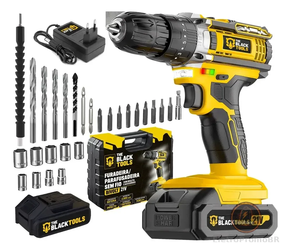 Parafusadeira E Furadeira Impacto The Black Tools Tb-21pw 3/8 Cor Amarelo Frequência 50/60 Hz