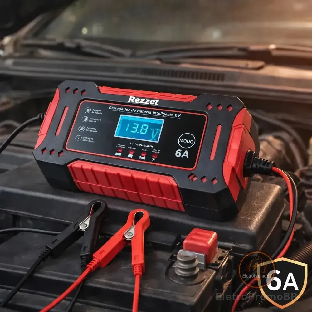 Carregador De Bateria Automotiva Portátil 12v 4ah-100ah 6a Carro Moto Caminhão Automático
