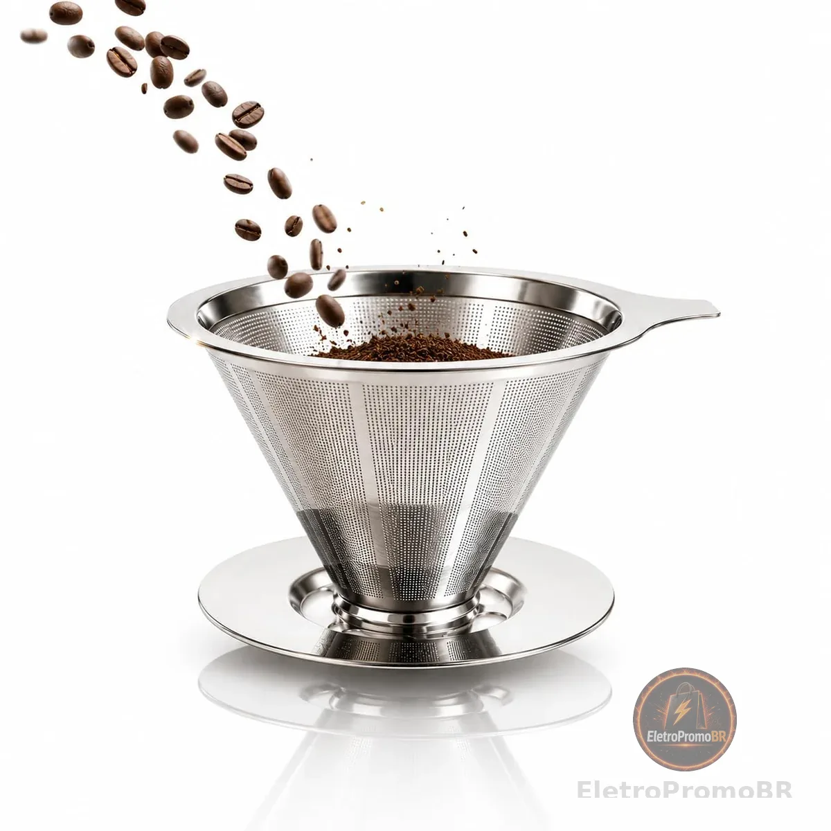 Filtro De Café Reutilizável 101 Coador Em Aço Inox Malha Fina Com Suporte