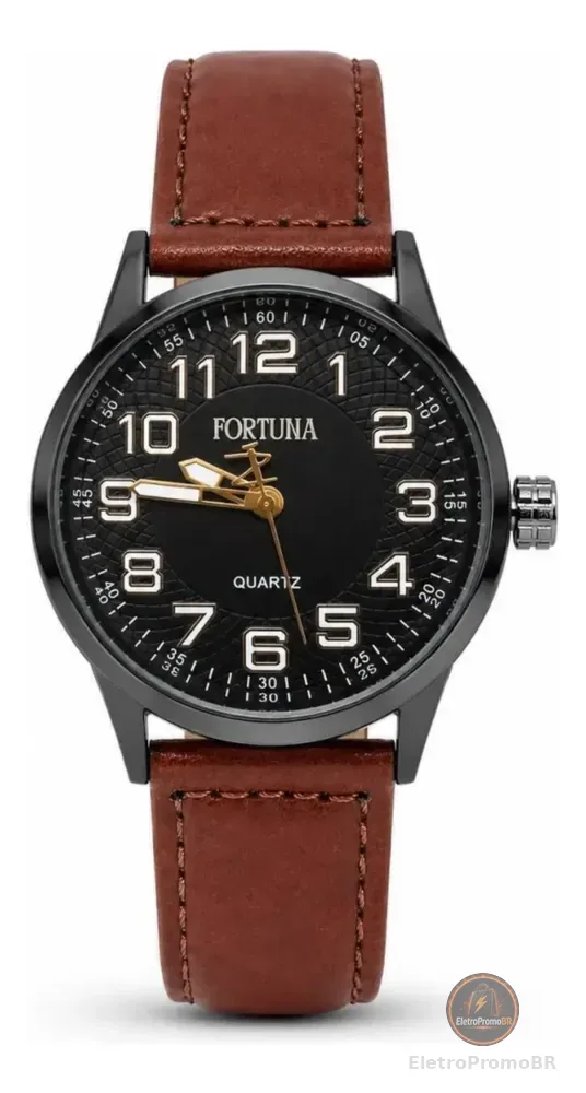 Relógio De Pulso Masculino Fortuna Old Money Minimalista Marrom E Preto