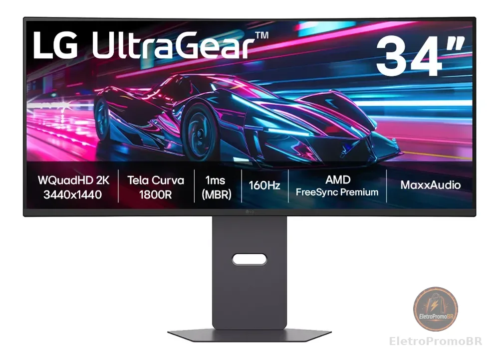 Monitor Gamer LG UltraGear Curvo 34G600A-B 34" QuadHD 2K, UltraWide 1800R, 160Hz, 1ms (MBR), AMD FreeSync Premium, HDR10, MaxxAudio