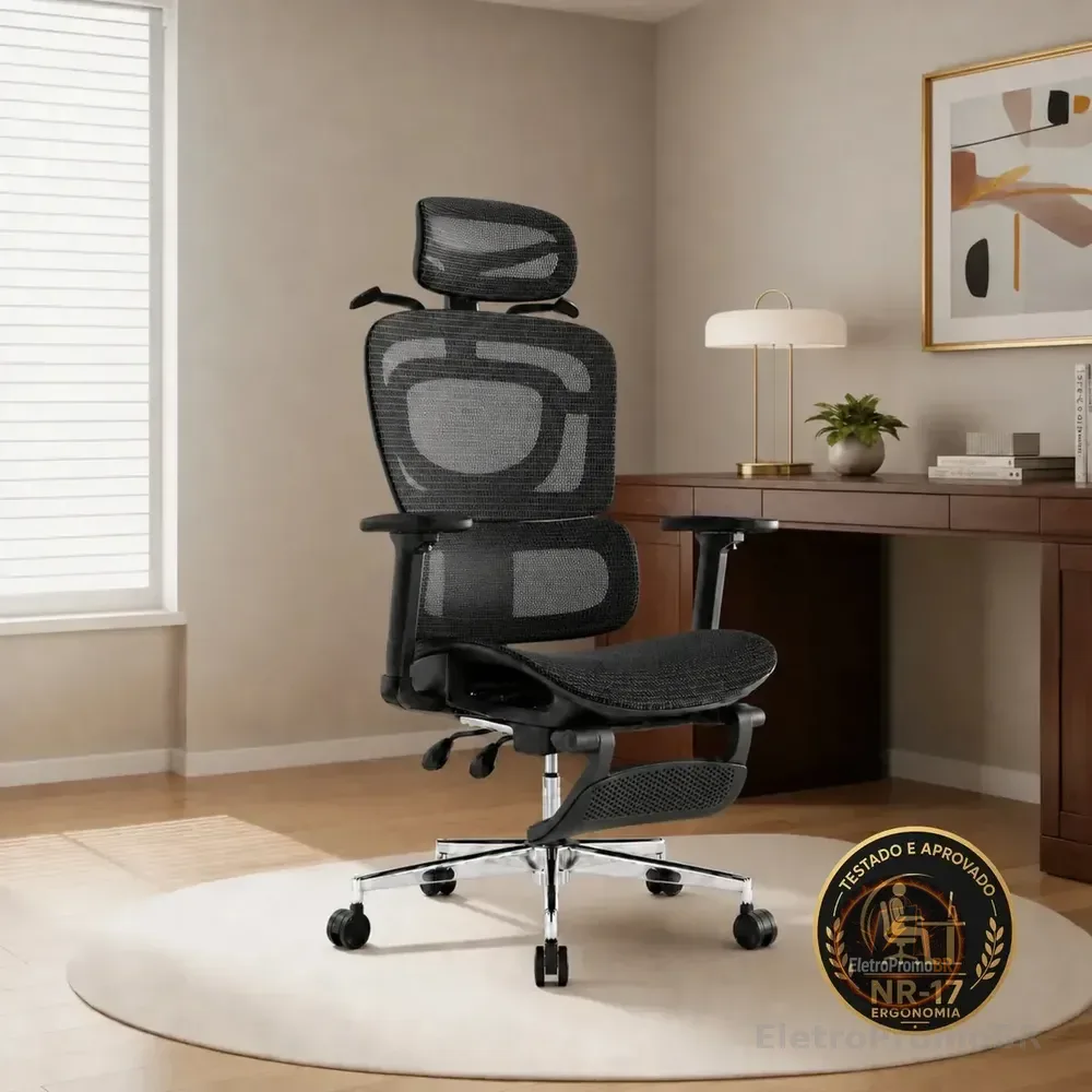 Cadeira De Escritório Ergonômica Giratoria Nr17 Malha Respirável Com Suporte Lombar Adaptável Apoio Para Pés Retrátil Encosto Ajustável Seis Posições Suporta 200kg Cor Preto P04 Corsair