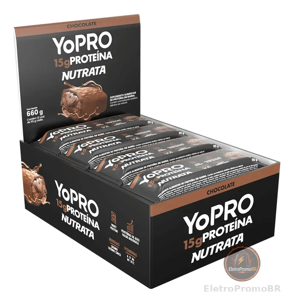 YoPro Bar 55g Display com 12 unidades Chocolate Nutrata