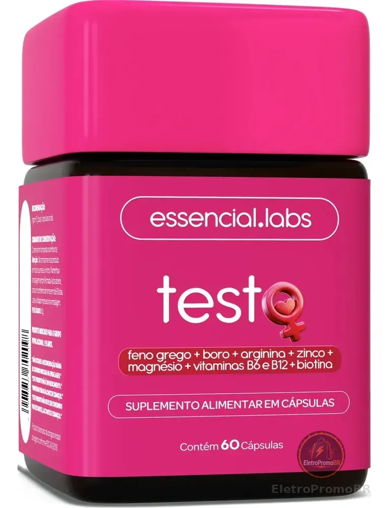 TESTO ESSENCIAL para MULHERES - Fórmula Exclusiva com Feno Grego + Boro + Arginina + ZMA + Biotina + Vitaminas B6 e B12 - 60 Cápsulas