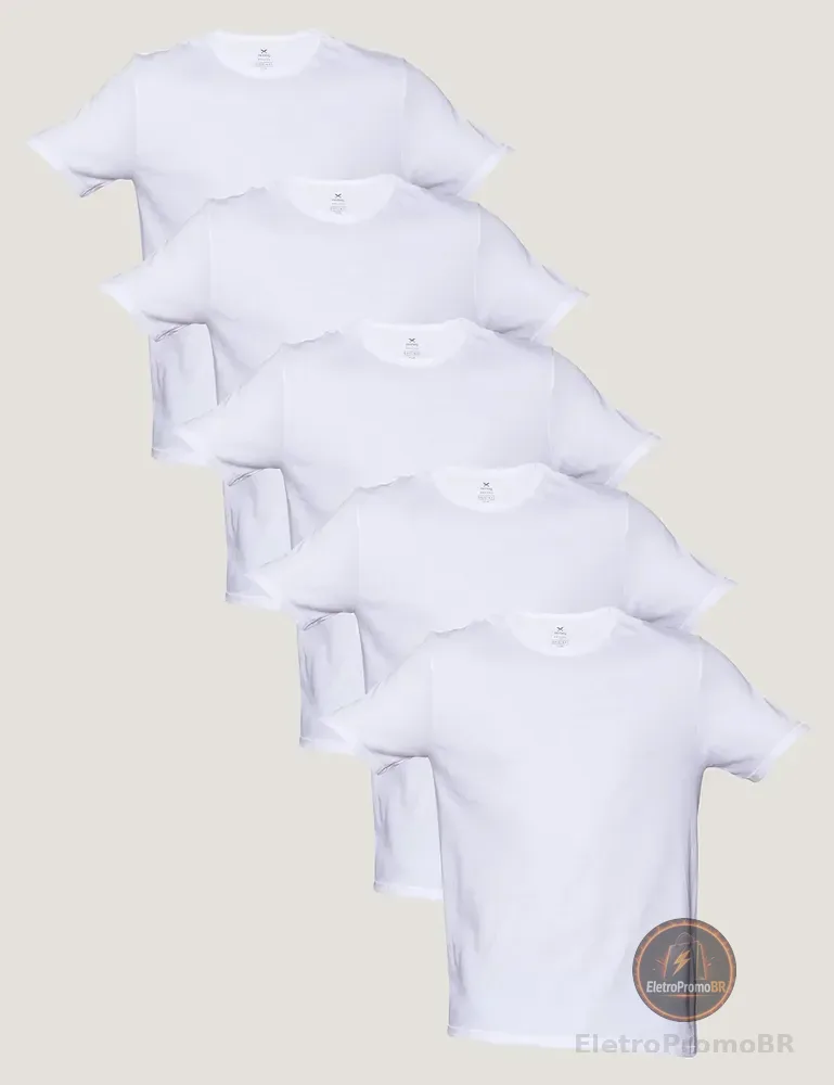 Kit 5 Camisetas Básicas Masculinas Algodão Branca Hering  Branco Xg Lisa
