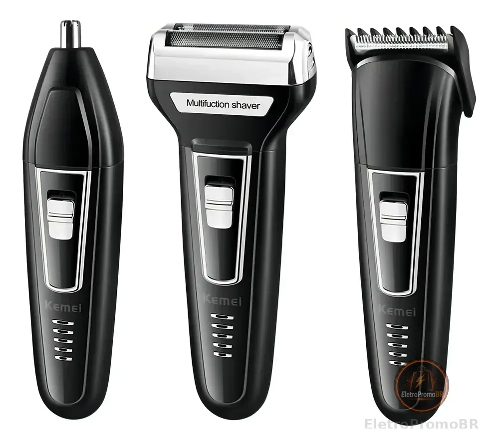 Máquina de Cortar Cabelo 3 em 1 Aparador de Pelos Nariz e Orelhas Kemei KM-6558