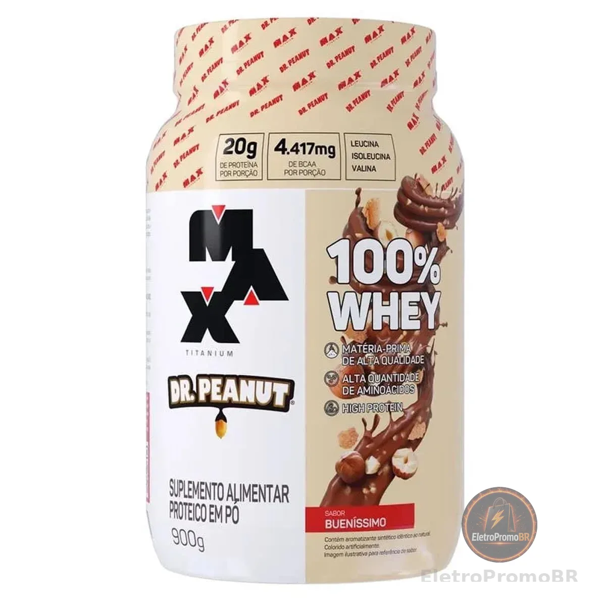 100% Whey Max Titanium x Dr. Peanut (900g), Sabor Bueníssimo