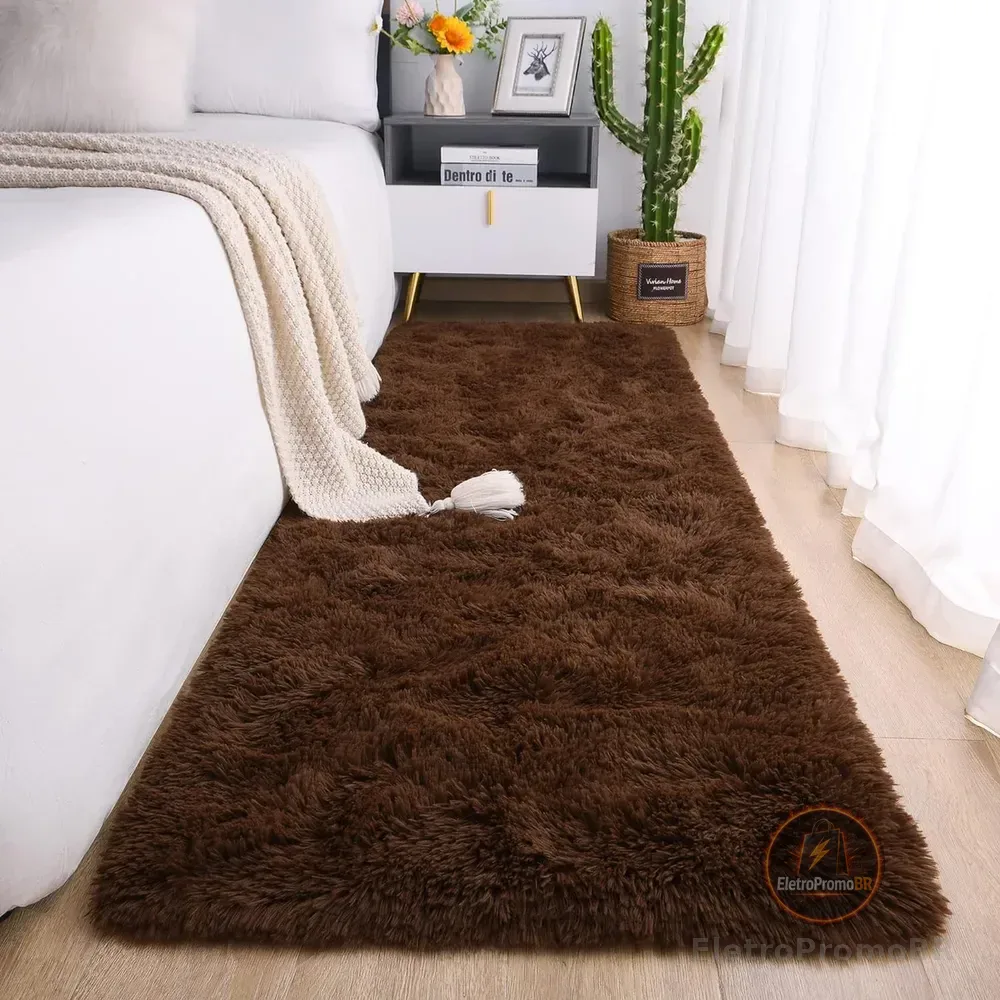Passadeira Corredor 2,00x0,60 Tapete Super Peludo Beira De Cama Sala Quarto Marrom Texfine Têxtil