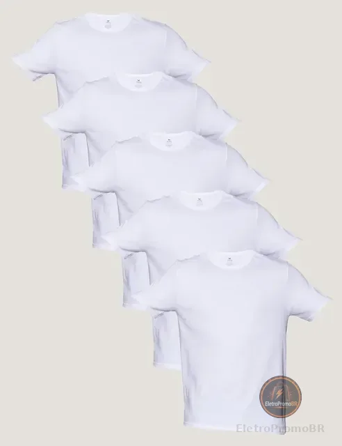 Kit 5 Camisetas Básicas Masculinas Algodão Branca Hering  Branco G Lisa