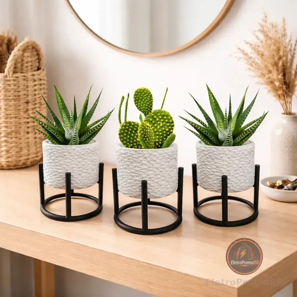 3 Vasos Cachepot Suculenta Erva Flor Decoração Casa Suspenso Branco
