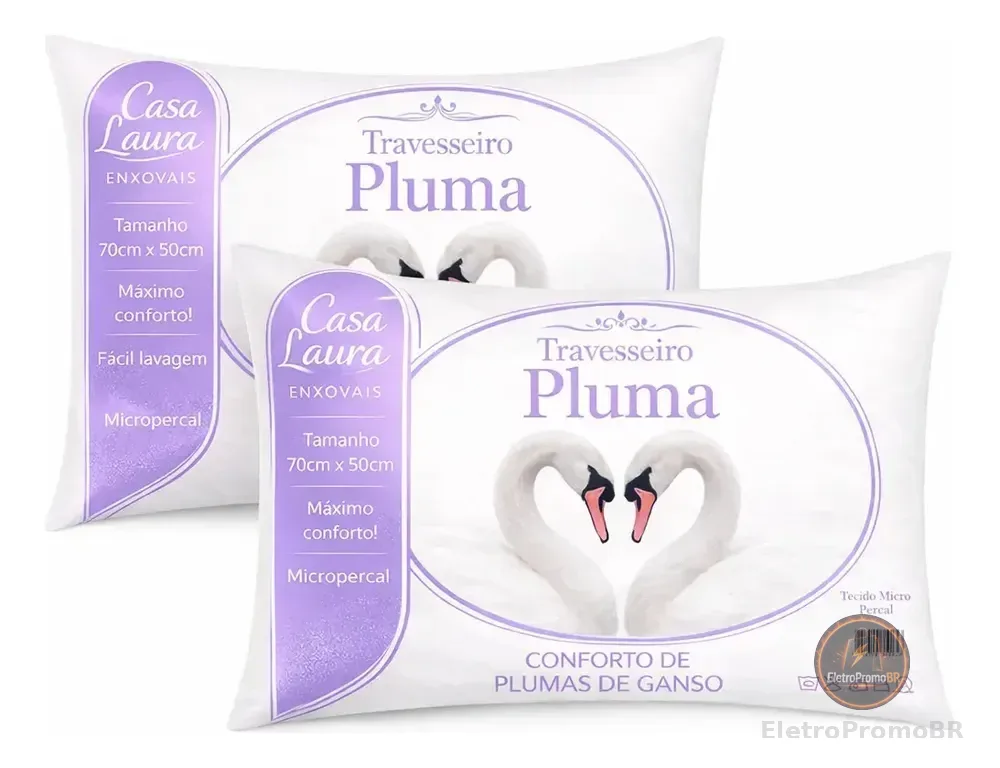 Kit 02 Travesseiro Antialérgico Pluma De Ganso 70cm X 50cm Cor Branco