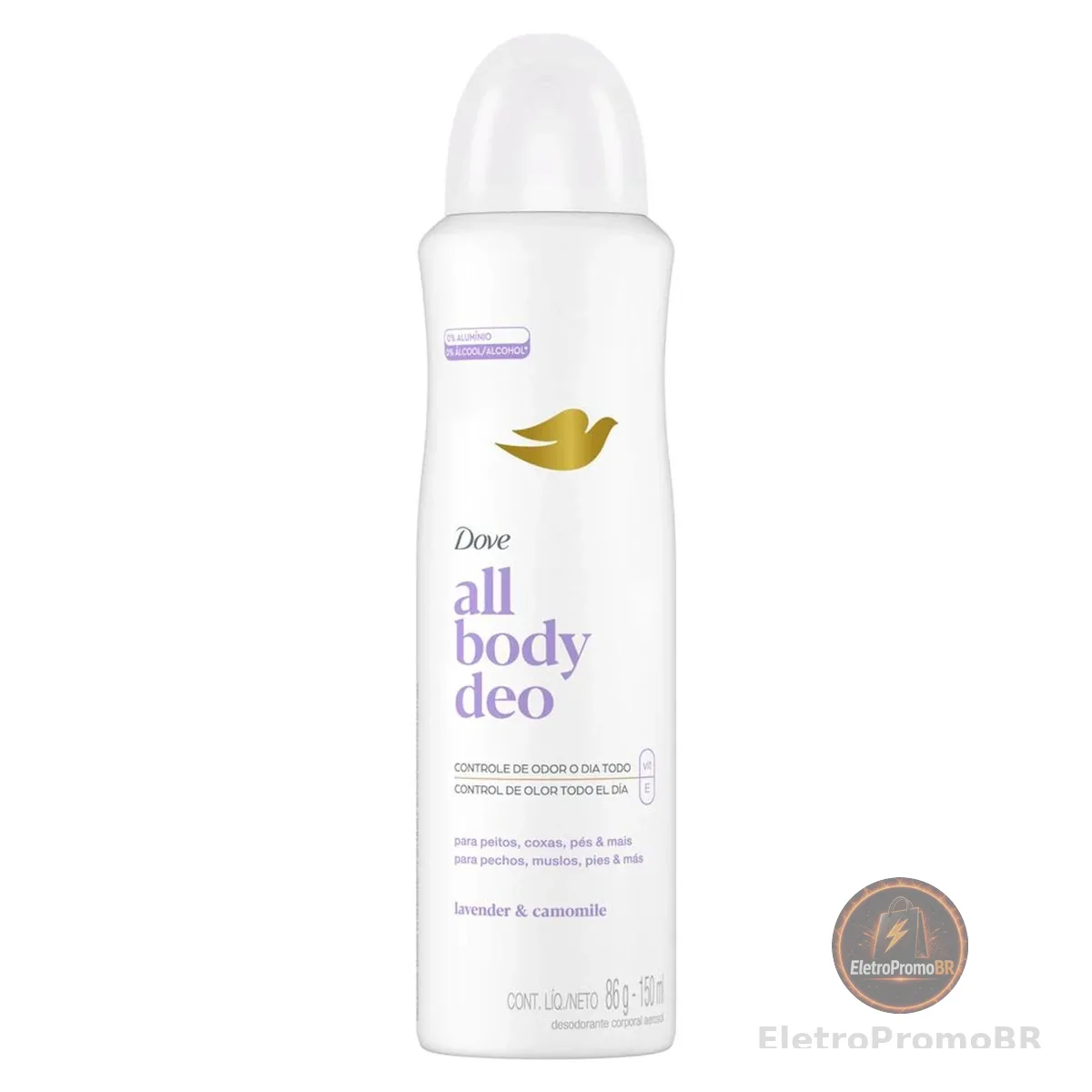 Dove All Body, Desodorante Corporal Aerossol, Para o Corpo Todo, Lavanda e Camomila 150ml