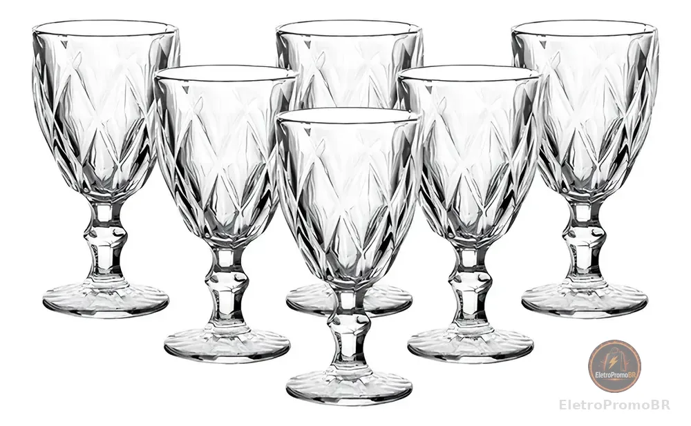 Jogo De Taças De Vidro Diamante Com 6 Peças De 340 Ml Linha Premium