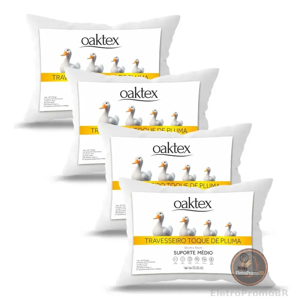 Kit 4 Travesseiros Oaktex 50x70 Antialérgico Fibra Siliconada Branco