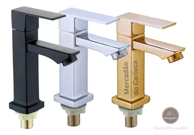 Torneira Banheiro Luxo Metal Cromada Preto Dourado Prata