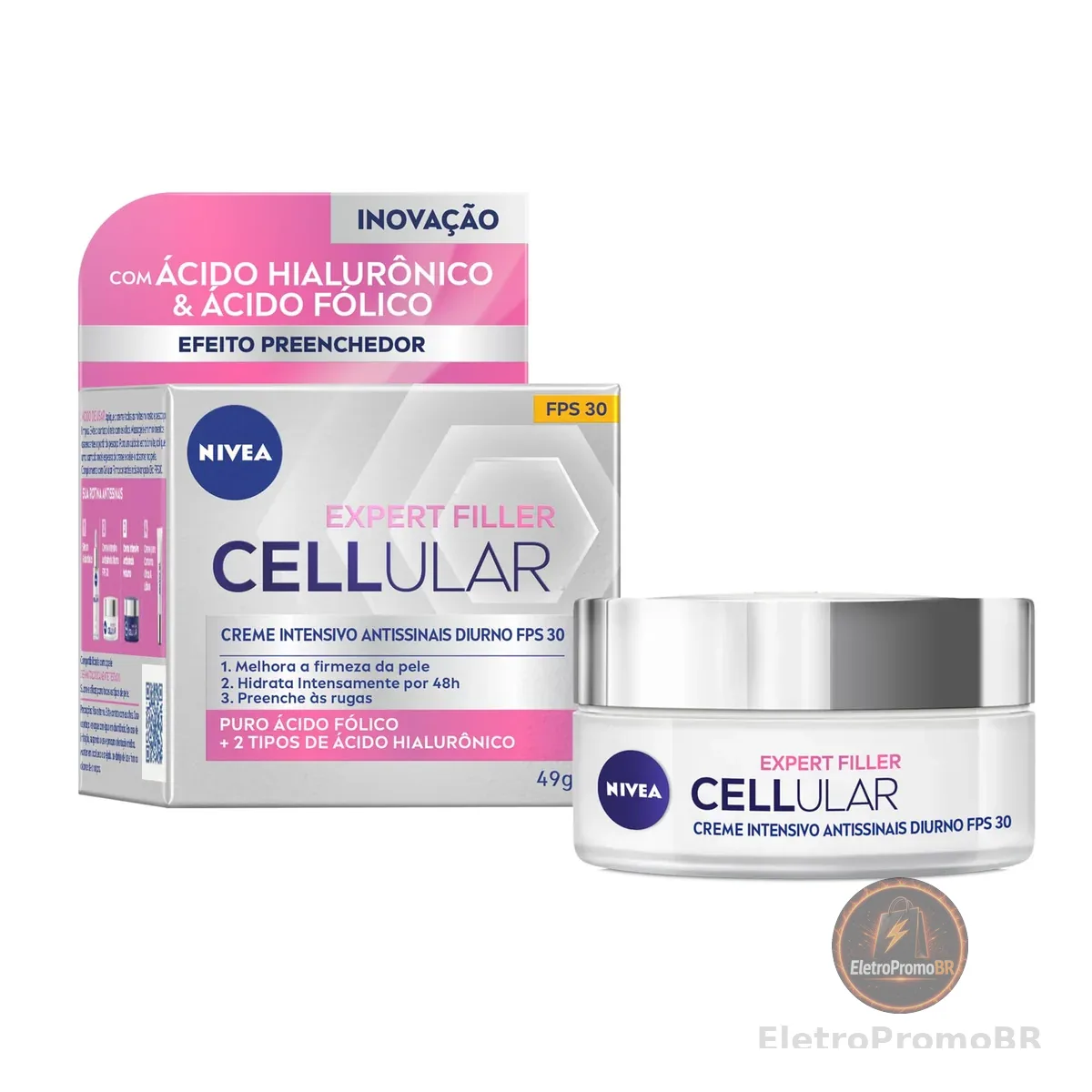 NIVEA Creme Facial Antissinais Cellular Filler Dia FPS 30 49g - Combate sinais de cansaço, reduz rugas e linhas de expressão promovendo firmeza e elasticidade na pele