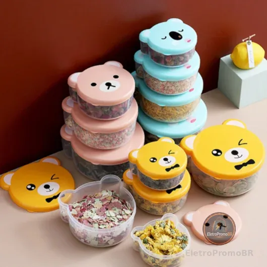 Pote Bichinho Marmita Conjunto 4 Peças Lanche Infantil Adulto BPA Free Com Tampa ref: 1395