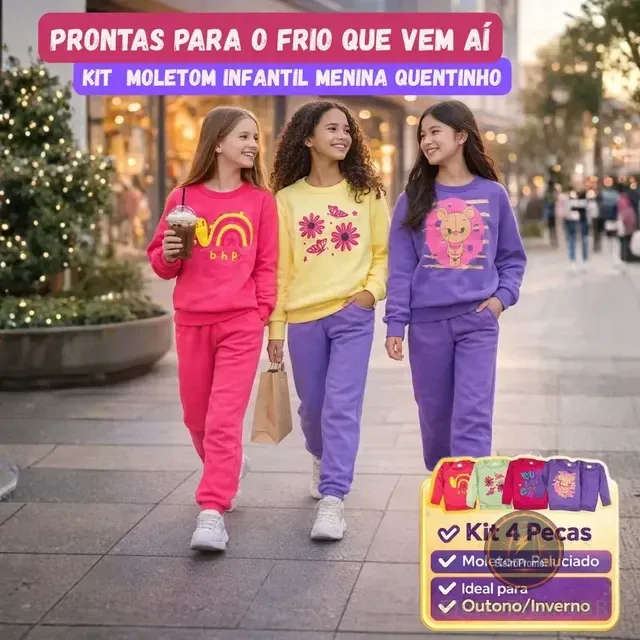 Kit 4 Peças Moletom Juvenil Menina 10 Ao 14 Outono/inverno