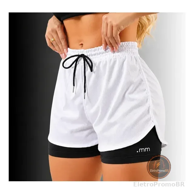 Short Duplo Compreensão Fitness Bermuda Academia Feminino