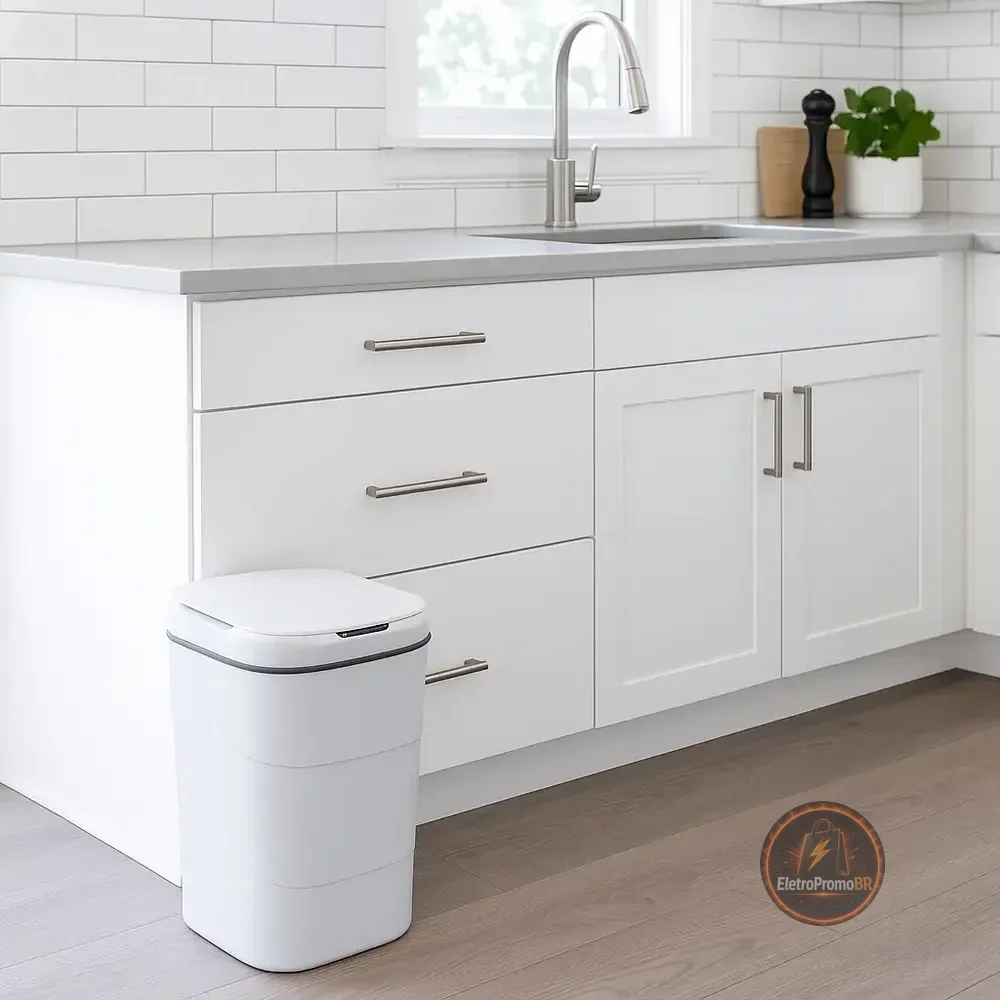 Lixeira Antiodor Com Sensor Inteligente Abre Fácil Cesto 17l Branco