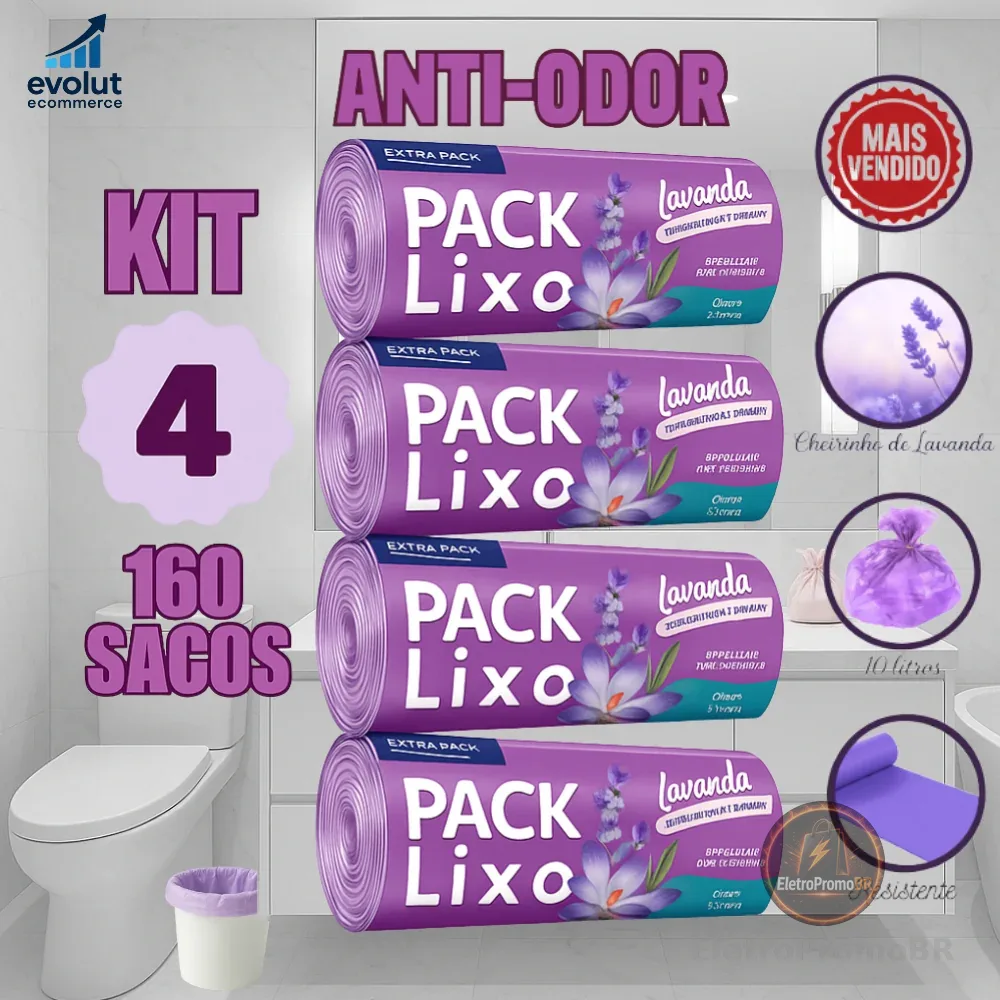 Kit 4 Rolos de Sacos de Lixo 10L – 160 Unidades | Neutraliza Odores | Ideal para Pia e Banheiro