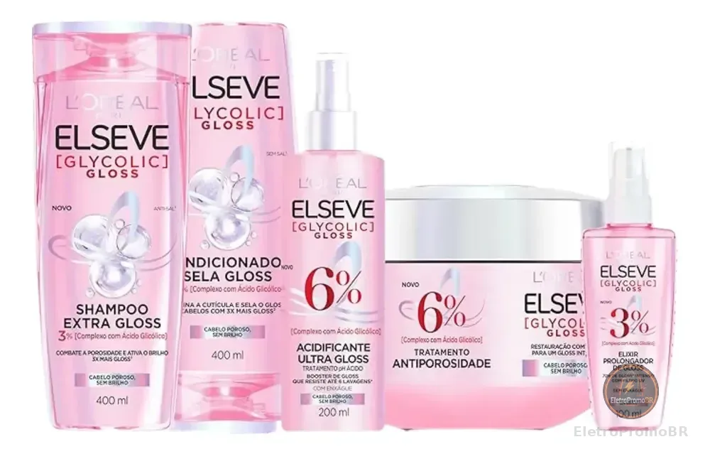 Kit Capilar Anti-Porosidade Glycolic Gloss Elseve L'Oréal Paris, 5 Passos
