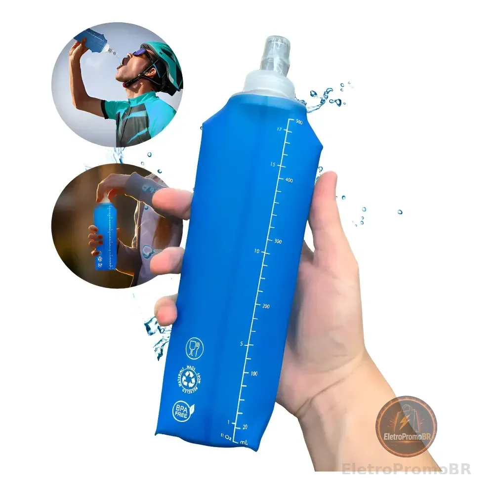 Garrafa De Água Mole Dobrável Corrida Silicone Squeeze Bike Azul