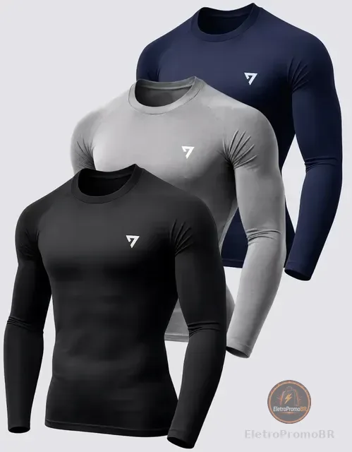 Kit 3 Camisetas Térmicas Masculina Segunda Pele Camisa Uv50-
