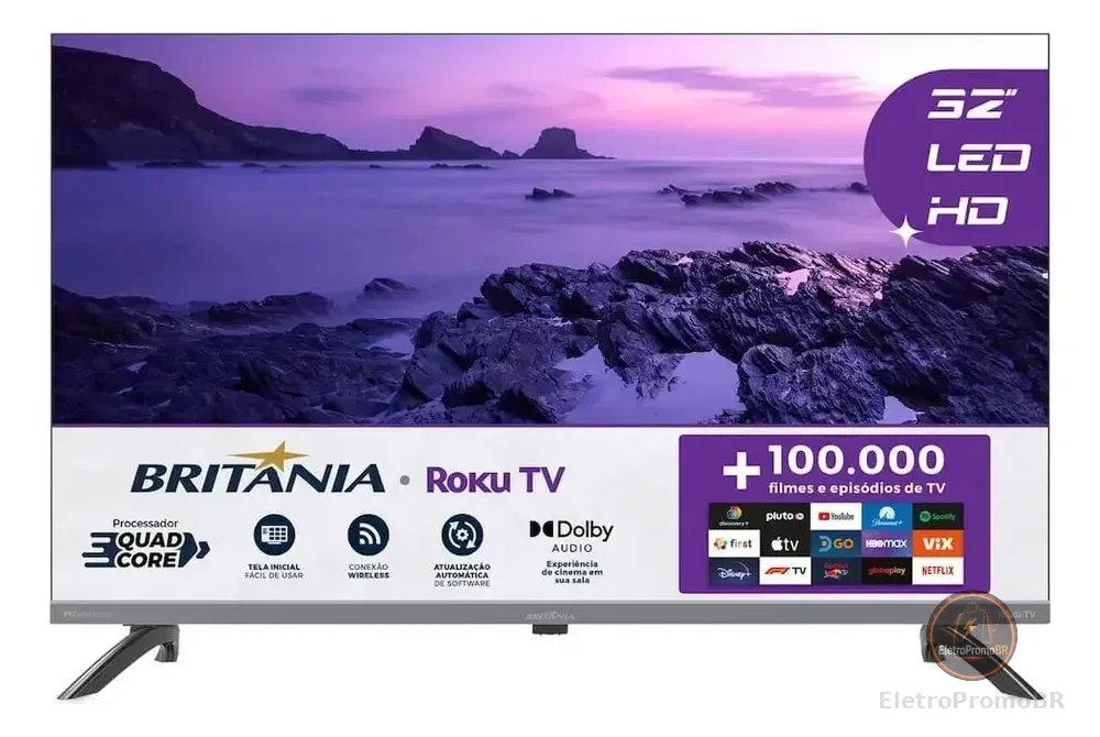 Smart Tv 32 Pol Hd Britânia B32kra Roku Tv Wi-fi Dolby Audio