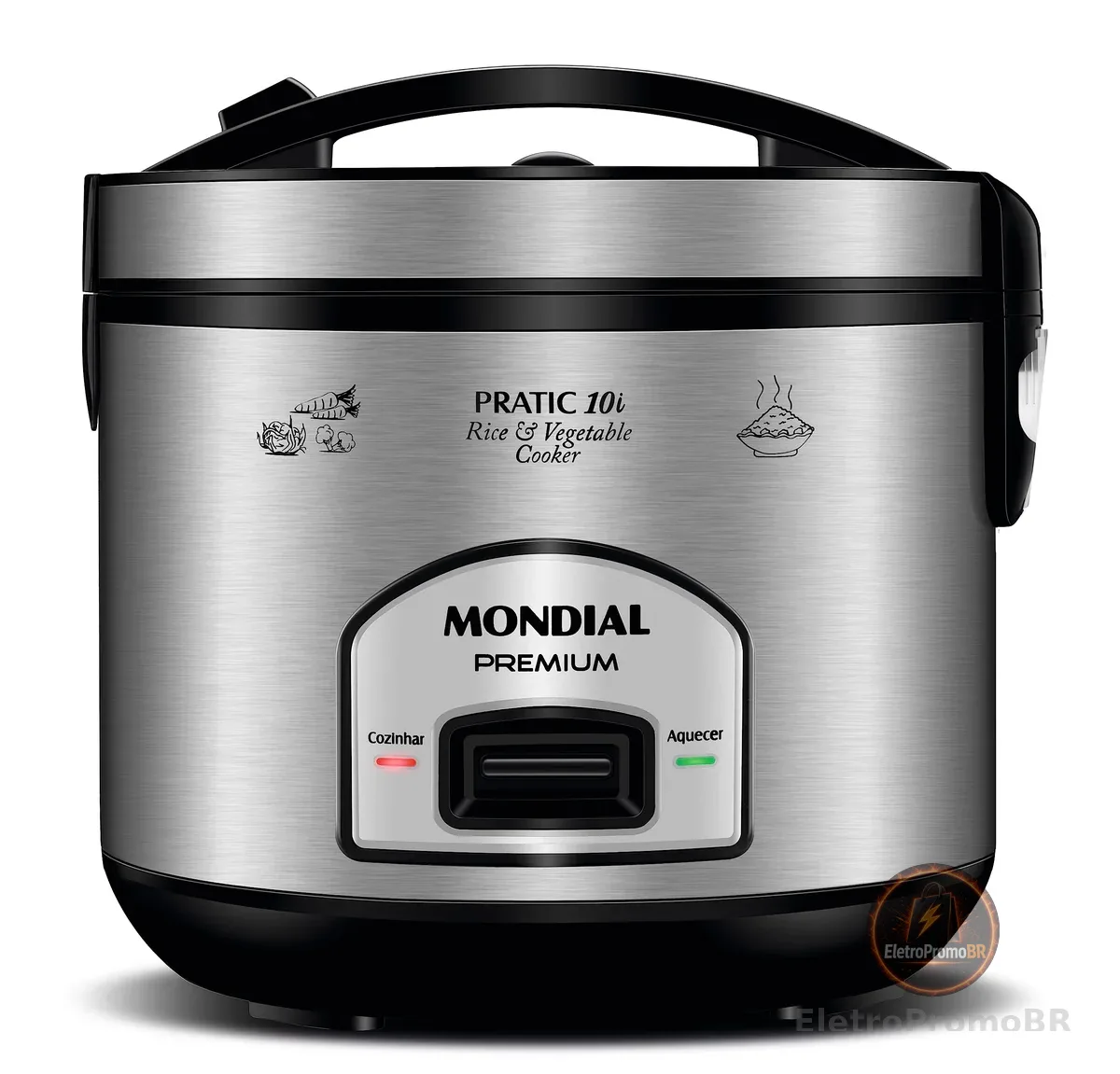 MONDIAL Panela Elétrica de Arroz, Preto/Inox, 700W, 110V - PE-42-10X