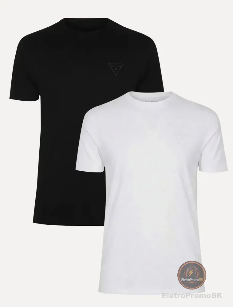 Kit Camisetas Guess Masculina Bordado Peito Preta/branca Preta/branca M/m