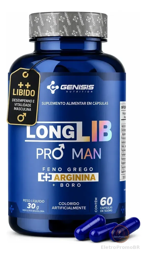 Longlib Pro Man 60 Cápsulas Arginina Feno Grego Boro +brinde Genisis Nutrition