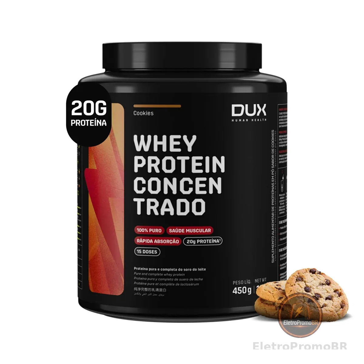 Whey Protein Concentrado Cookies Pote 450g – Contribui para o Ganho Muscular Hipertrofia – Dux Human Health