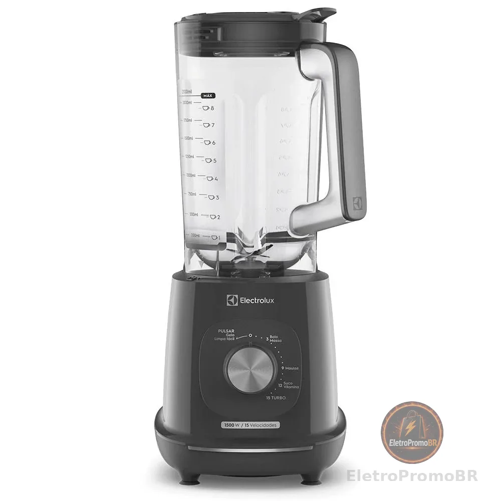Electrolux Liquidificador 1500W 3,2L Pulsar 3 em 1 15receitas pre-programadas Efficient com TriForce 15 Velocidades Cinza EBL1500 127v
