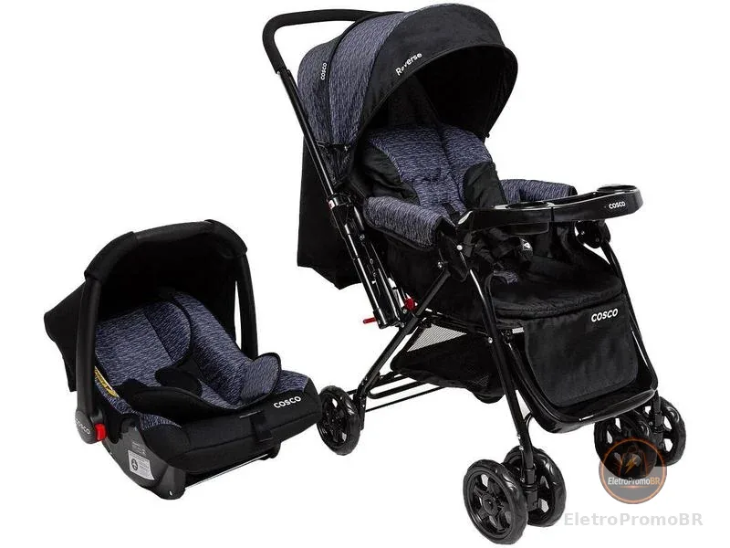 Carrinho de Bebê Alça Reversível com Bebê Conforto Cosco Kids