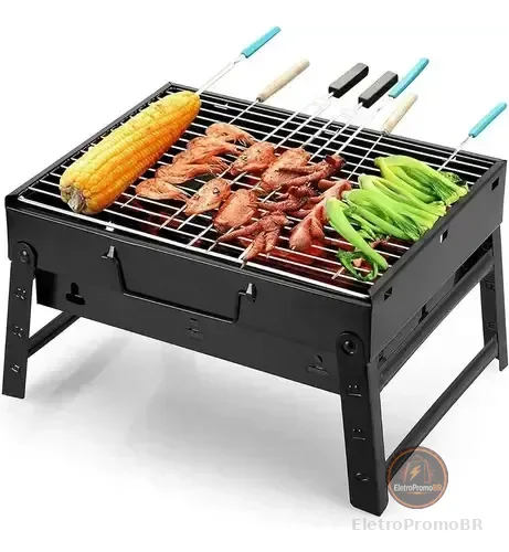 Mini Churrasqueira Portatil Dobravel 40cm Para Apart Preto Preto
