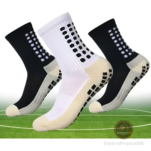 Kit 3 Pares Meia Antiderrapante Esportiva Futebol Treino Pro