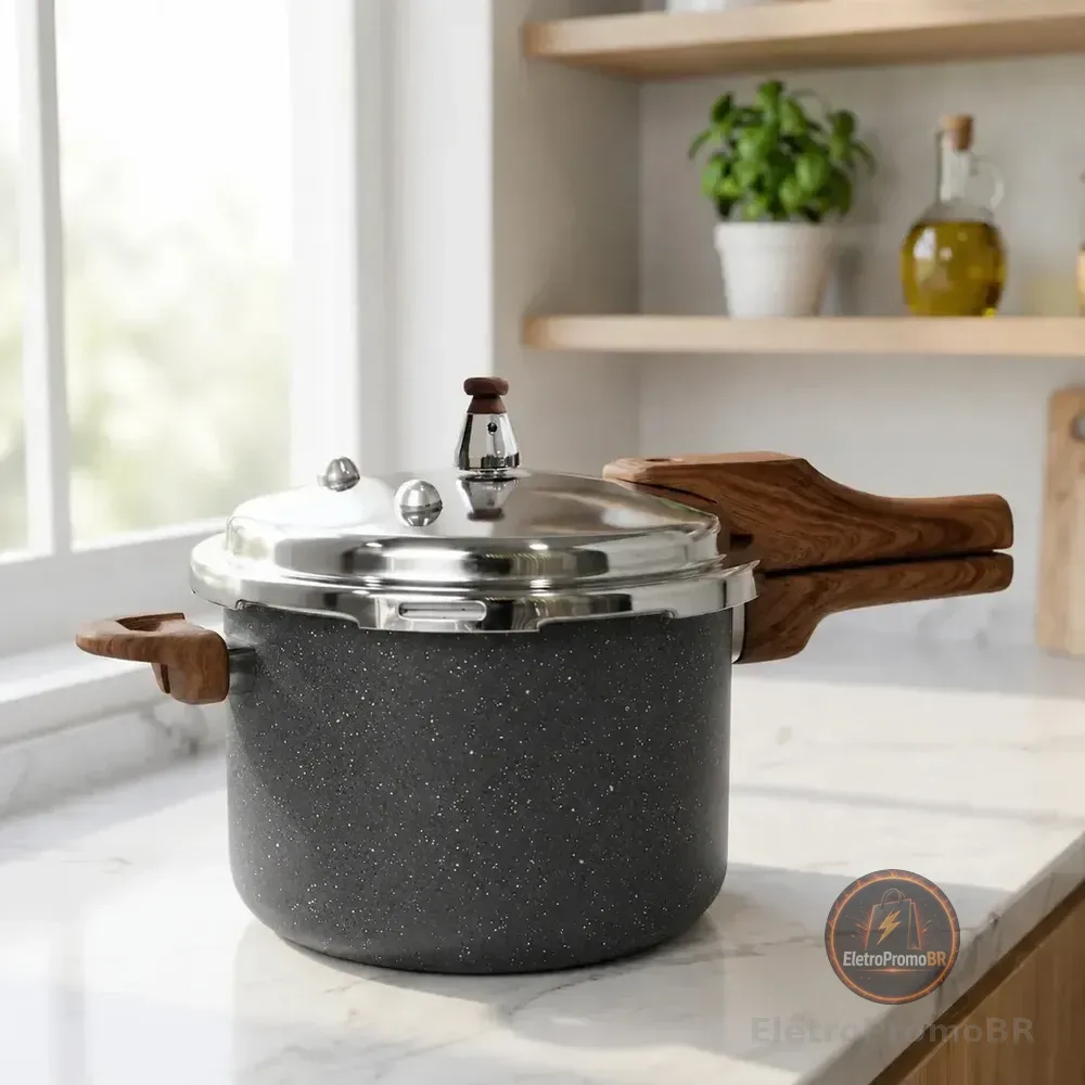 Panela Pressão 4,2l Indução Cerâmica 4 Válvulas Segurança Cor Granito