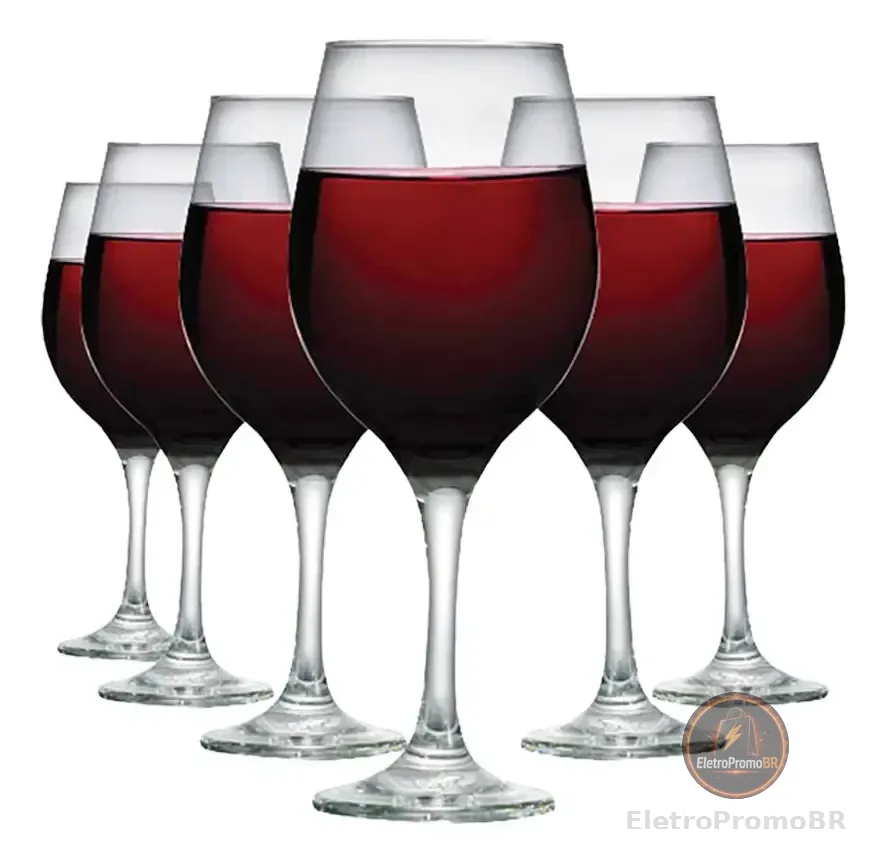 Taça De Vidro 490ml Jogo Taças Vinho Tinto 6 Peças Ruvolo Incolor